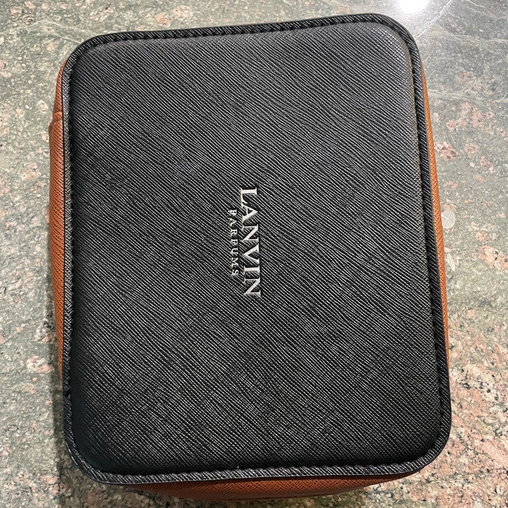 Lanvin Black and Brown Toiletry Bag with Saffiano Texture